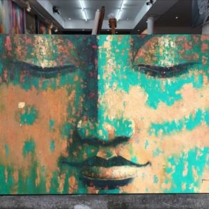 Green and Gold Buddha Face