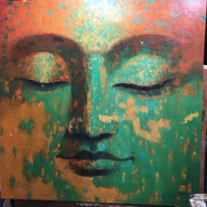 Green and Brown Buddha Face