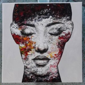 Red, Black, And White Lady Face Abstract